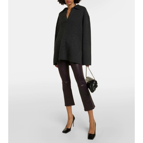 Frame Le Crop Mini Boot 23 Genuine Lamb Leather Mid Rise Pants Dark Brown - Picture 9 of 15